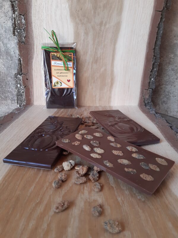 Zartbitter und gebrannte Kürbiskerne, 75g